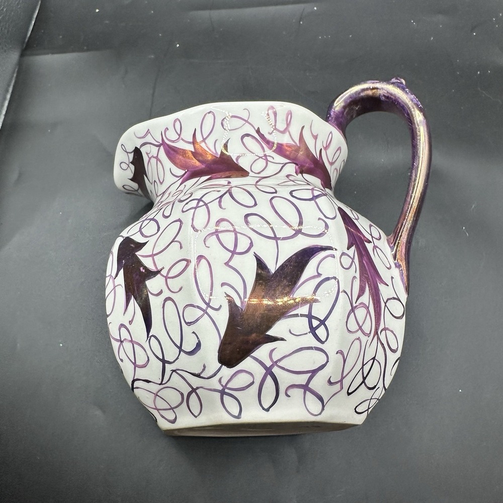Antique Wedgwood Pink Lusterware Leaves 20 oz Octagonal Milk Jug Pitcher C5239 - Picture 3 of 7